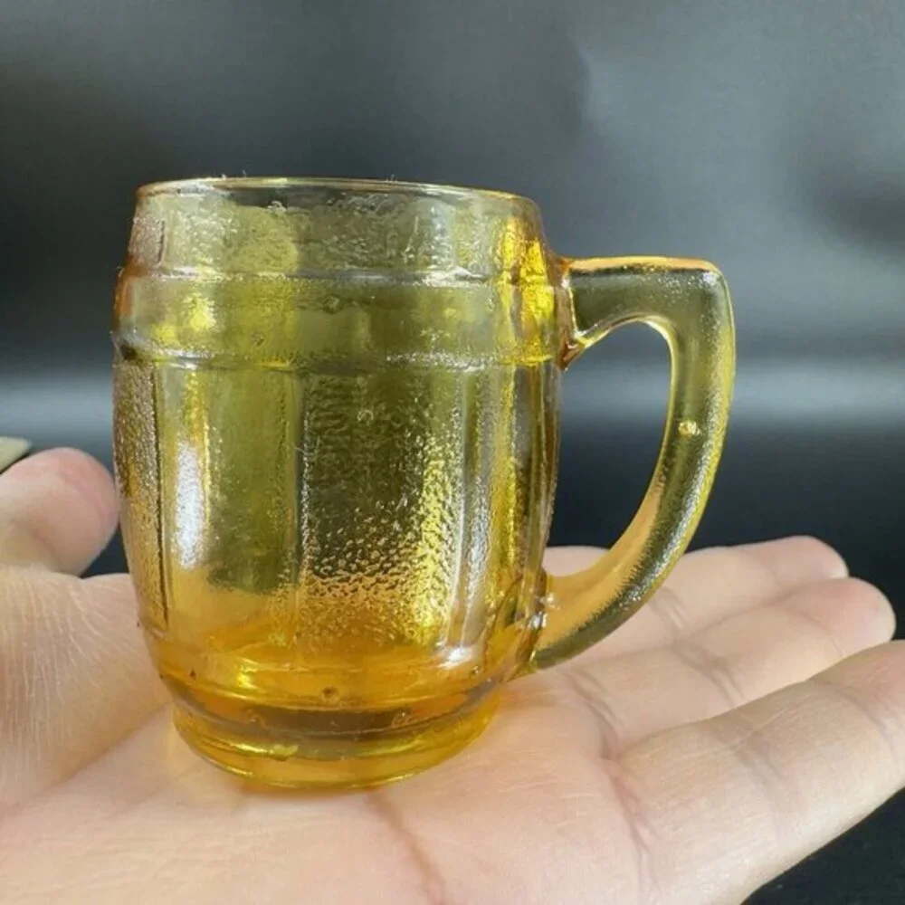Vintage Amber Glass Barrel Shot Glass Single‎ Toothpick Holder Glassware Decor